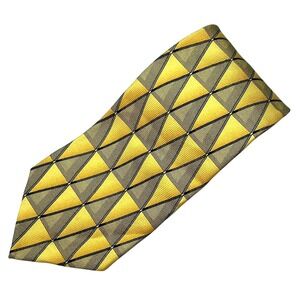 JZ RICHARDS Gold/Taupe Colorblock TRIANGLE PRINT Men's Silk Neck Tie EXTRA LONG